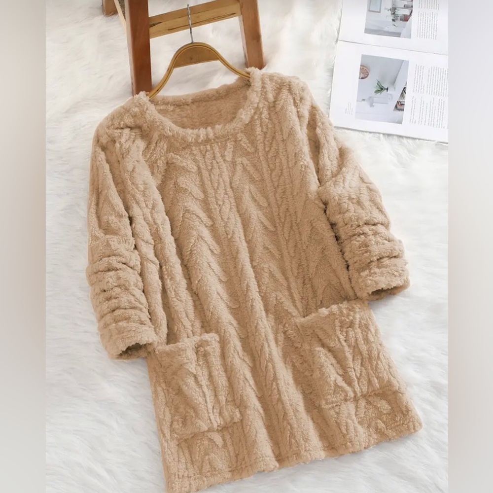 Women Teddy Jacquard Fleece Sweatshirt For Fall & Winter Size S